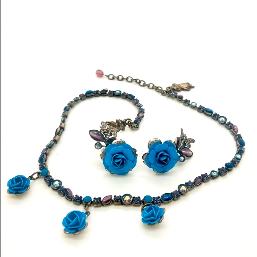 Vintage MARY DEMARCO Crystal Necklace Pierced Earrings Set 🐝